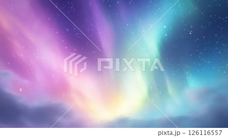 Dreamy aurora field abstract with multicolor blending, flowing organic shapes and cosmic textures, inspired by northern skies 126116557