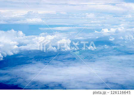 Aerial view of the Tuamotus atoll in French Polynesia with clouds 126116645