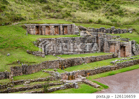 Ancient Inca water temple at Tambomachay, near Cusco, Peru 126116659
