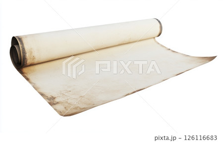 Old vintage blank paper sheet isolated on white background with clipping path, top-down view for design, poster, print or photo mockup with retro texture 126116683