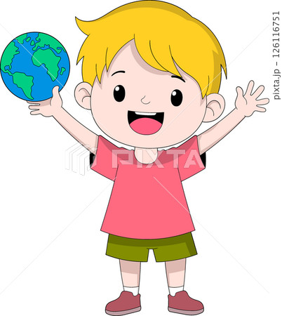 World Peace Cartoon: Happy Boy with Globe 126116751