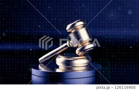 Digital law concept with golden gavel judge with graphic display 126116908
