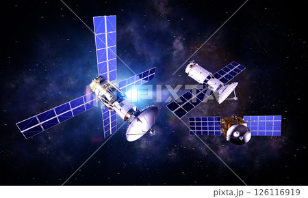 Group of satellite dishes for digital telecommunication in space Group of satellite dishes for digital telecommunication in space 126116919