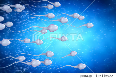 Group of sperms swimming on blue background Group of sperms swimming on blue background 126116922