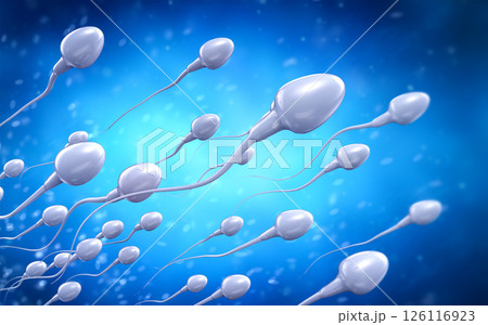 Group of sperms swimming on blue background Group of sperms swimming on blue background 126116923