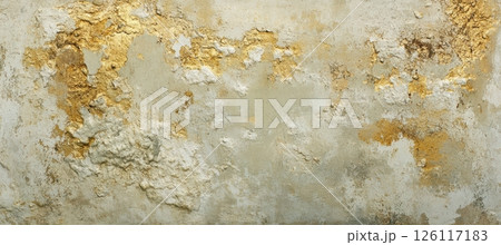 Rich gold paint texture on an old wall surface. Warm, metallic, and detailed background perfect for elegant, vintage, or artistic design projects. 126117183
