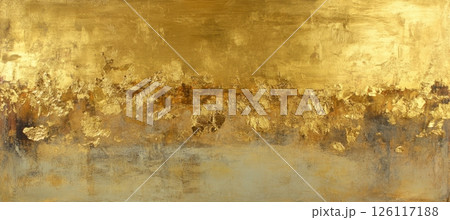Golden background with rough textured surface, resembling gold leaf layers, ideal for luxurious design, decoration, and artistic compositions 126117188