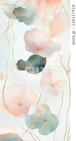 Delicate floral pattern with pastel petals and gold accents, suitable for background 126117419