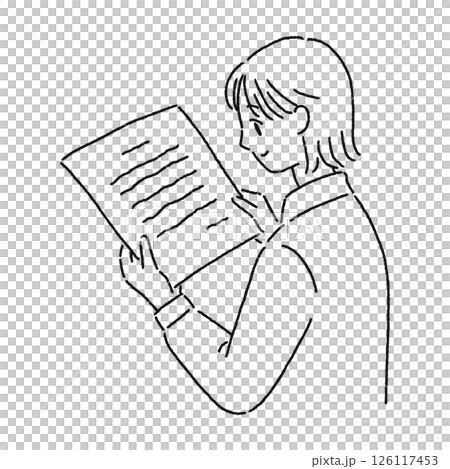 プリントを読む女性　線画 126117453
