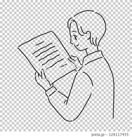 男人在唸列印輸出 — — 線條畫 男人在唸列印輸出 — — 線條畫 126117455