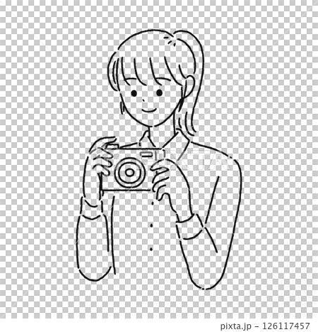 Woman taking a picture with a digital camera Line drawing 126117457