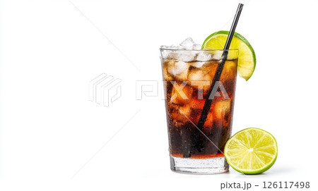 Long Island Iced Tea isolated on a white background, high-resolution photography, copy space for text and web design use, high-level details, hyper-realistic quality 126117498