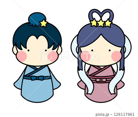 七夕の織姫と彦星のゆるかわなイラスト 126117861