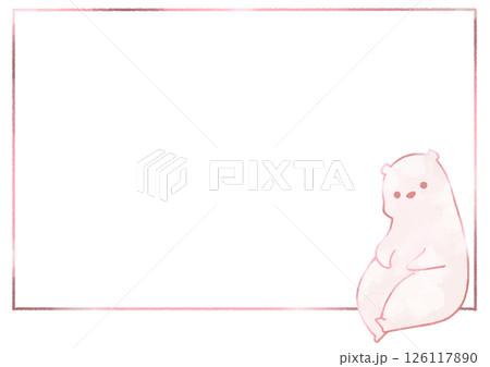 座っているしろくまのフレーム背景(さくら色) 126117890