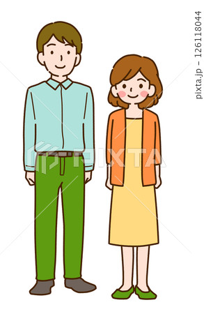 笑顔の夫婦のシンプルなカラーイラスト 126118044