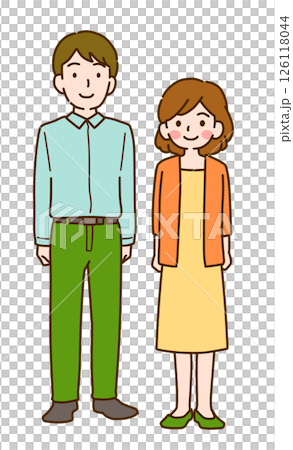 笑顔の夫婦のシンプルなカラーイラスト 126118044