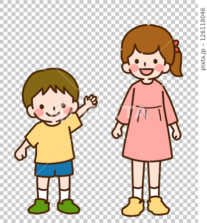 Simple color illustration of children, boy and girl siblings smiling 126118046