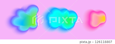Set color neon irregular blob gradient, blend gradation. Abstract colorful blur shapes on light pink background. Abstract y2k pop design elements Aura concept with glow effect Vector illustration. 126118807