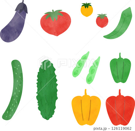 かごに入った水彩タッチの夏野菜のイラスト かごに入った水彩タッチの夏野菜のイラスト 126119062