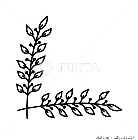 Hand-Drawn Botanical Corner Element, Minimalist Doodle Floral Design for Invitations, Stationery, Crafts, and Scrapbooking. Vector illustration 126119217