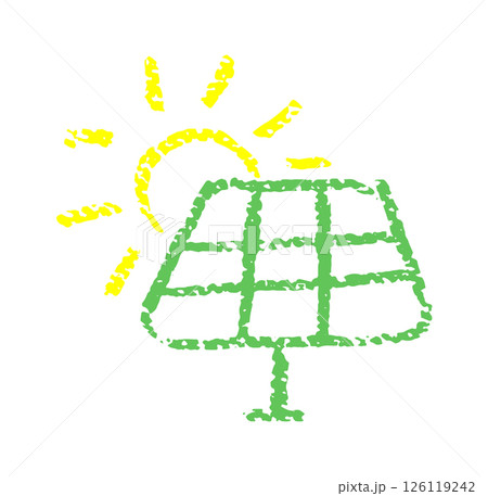 Hand-Drawn Solar Panel and Sun Icon for Renewable Energy, Eco-Friendly Projects, and Sustainability Awareness. Vector illustration 126119242