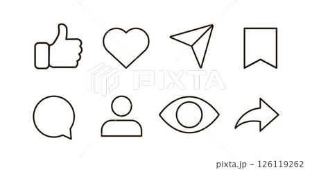 Set of Minimalistic Social Media Icons - Like, Comment, Share, and More - Vector Illustration 126119262