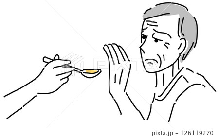 食事を拒否する高齢者シンプル線画 126119270