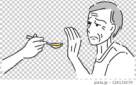 食事を拒否する高齢者シンプル線画 126119270