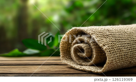 Photo of natural fabric beige color cotton or linen, fabric recycling, sustainability Photo of natural fabric beige color cotton or linen, fabric recycling, sustainability 126119369