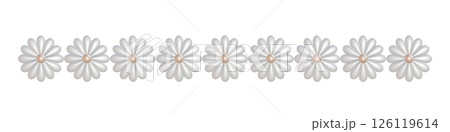 白い花のパールのチェーンの3DCGイラスト 一直線に並ぶ真珠のビーズ  ラインのあしらい4 126119614