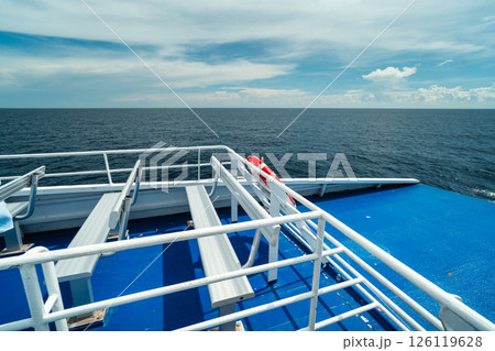 Seats on the deck of an ocean transport and tourist ship Seats on the deck of an ocean transport and tourist ship 126119628