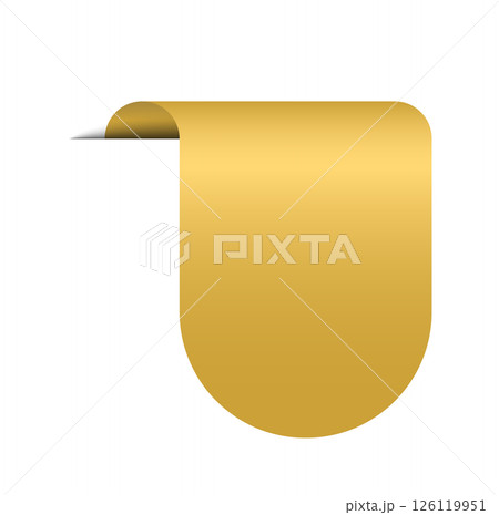 Tag sticker badges. Premium sale shapes. Label product golden corner. Vector ribbons and banners. Luxury gold silk realistic template. Tag sticker badges. Premium sale shapes. Label product golden corner. Vector ribbons and banners. Luxury gold silk realistic template. 126119951