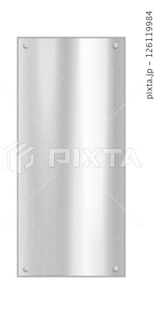 Silver plate. Metal plaque mockup. Steel frame. Vector rectangle. 126119984