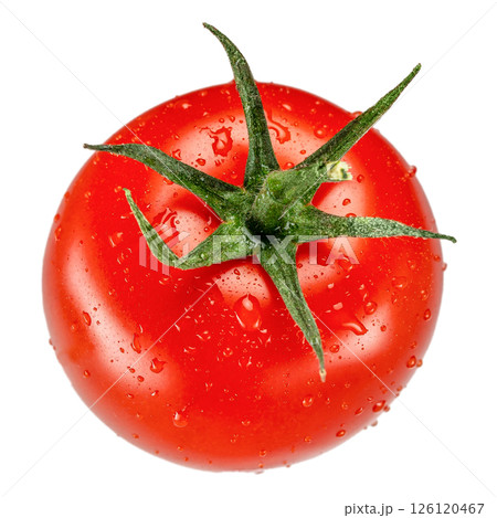 Tomato with drops, Ripe cherry tomatoes isolated on white background. Macro Tomato with drops, Ripe cherry tomatoes isolated on white background. Macro 126120467
