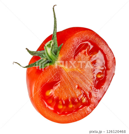 Half of Ripe cherry tomatoes isolated on white background. Macro Half of Ripe cherry tomatoes isolated on white background. Macro 126120468