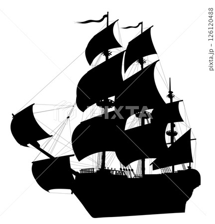 Sailing ship detailed vector silhouette Sailing ship detailed vector silhouette 126120488