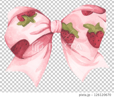 Coquette Strawberry Bow Watercolor in Autumn Garden with Soft Pastel and Feminine Vintage Style 126120670