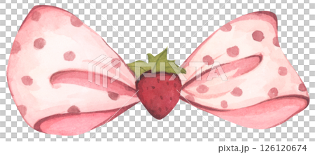 Coquette Strawberry Bow Watercolor in Autumn Garden with Soft Pastel and Feminine Vintage Style 126120674