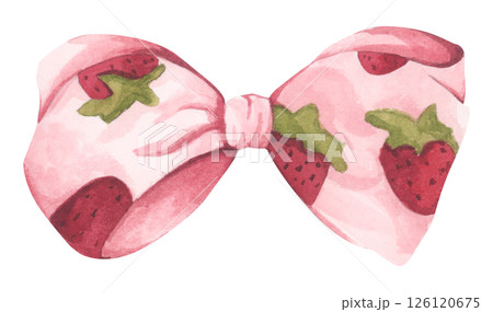 Coquette Strawberry Bow Watercolor in Autumn Garden with Soft Pastel and Feminine Vintage Style 126120675