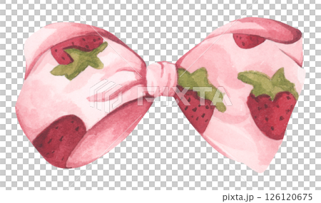 Coquette Strawberry Bow Watercolor in Autumn Garden with Soft Pastel and Feminine Vintage Style 126120675
