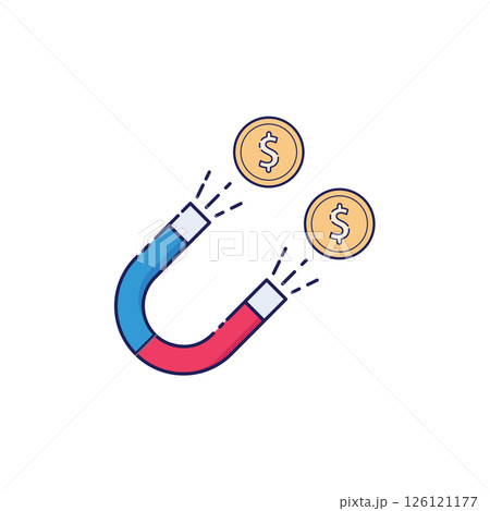 Magnet attracting two gold coins 126121177