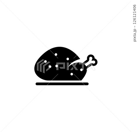 Black silhouette of a whole roasted chicken for food and cuisine concepts. 126121406