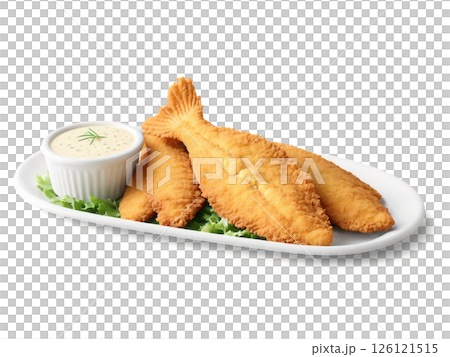 Fried Catfish Golden fried catfish fillets with a crispy cornmeal coating, served with hushpuppies and a side of tartar sauce. Fried Catfish Golden fried catfish fillets with a crispy cornmeal coating, served with hushpuppies and a side of tartar sauce. 126121515