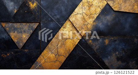 Abstract Triangular Patterns in Mocha Mousse, Navy Blue, and Metallic Gold A contemporary abstract design with sharp triangular patterns 126121522