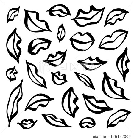 Monochrome linear lips and smiles drawing set Monochrome linear lips and smiles drawing set 126122005