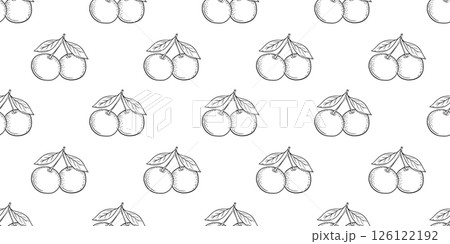 Seamless vector pattern with hand drawn sketch of tangerine or orange fruit. Engraved style. Seamless vector pattern with hand drawn sketch of tangerine or orange fruit. Engraved style. 126122192