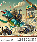 ファンタジー世界でクリームの中を進むモグラとイグアナとダンプカー 126122855