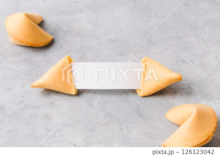Fortune cookies on neutral background 126123042