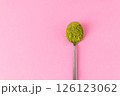 Top view of matcha powder in a spoon 126123062