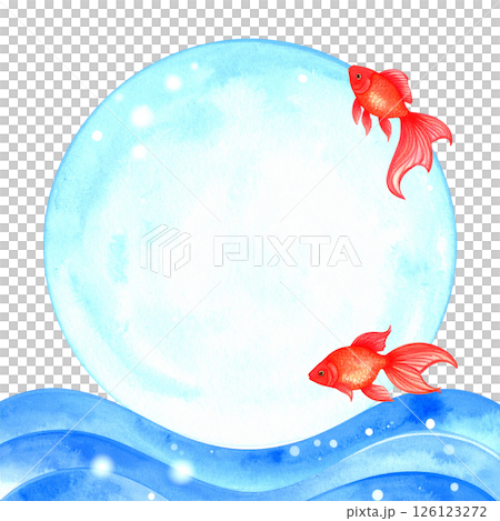 清涼的紅金魚水彩紋理插畫素材（夏日問候、夏末問候） 126123272